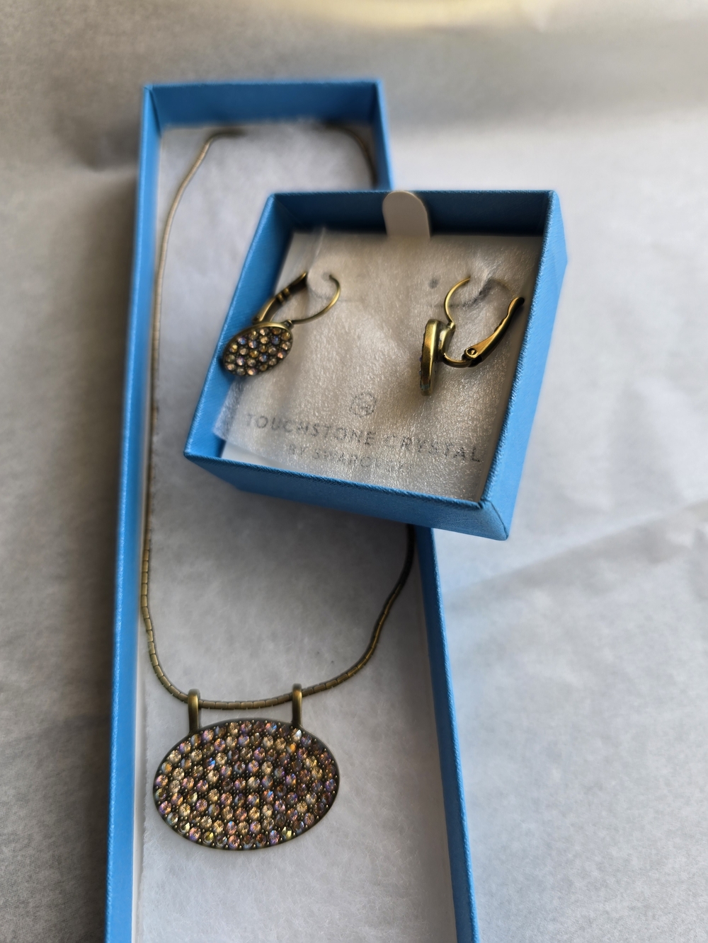 Swarovski Gold-Tone Oval Multi-Color Pave Pendant Necklace and Earrings